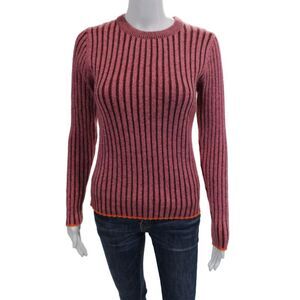 Hailey Womens Two Tone Ribbed Crew Neck Sweater Top Pink Size S